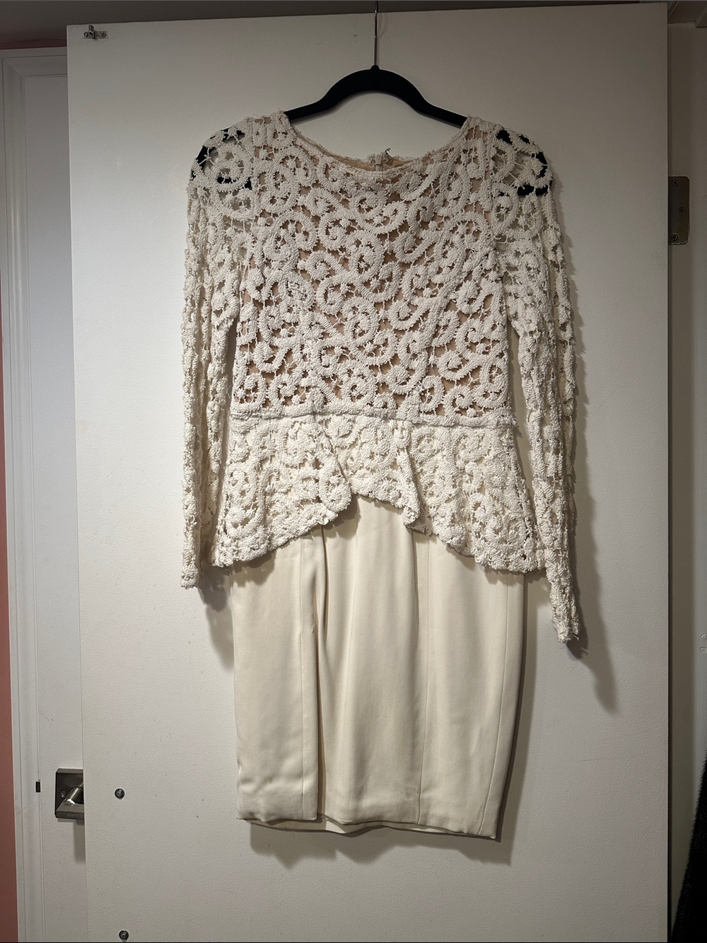 Cream Crochet Lace Peplum Dress